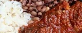 Rice and beans with beef sauce